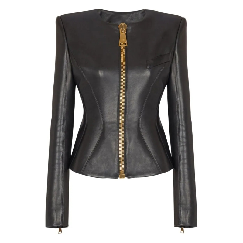 Balmain Leren jas Fitted Black Leather Jacket Black