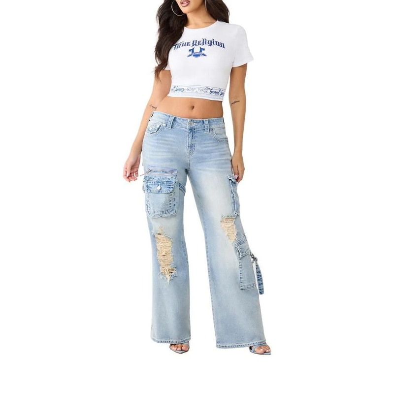 True Religion T-Shirt - Bandeau-Shirt- Enganliegend- Markanter Grafik. weiss(Image 2)
