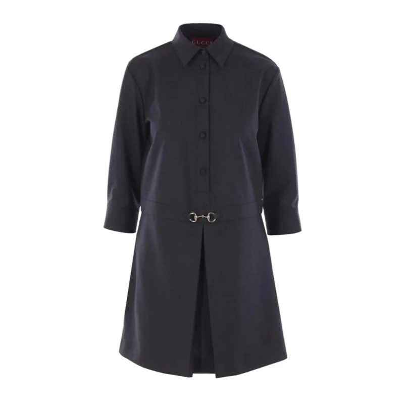 Gucci Midikleid Tailored Wool Dress With Signature Horsebit Detail Black