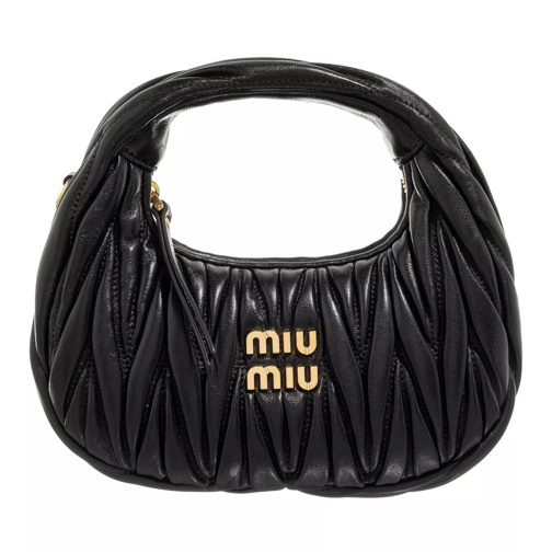 Miu Miu Wander Mini Hobo Bag Matelassé Nappa Leather Black Minitasche