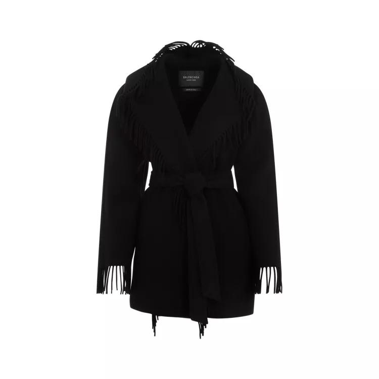 Balenciaga - Fringe Black Wool Jacket - Größe 2 - black