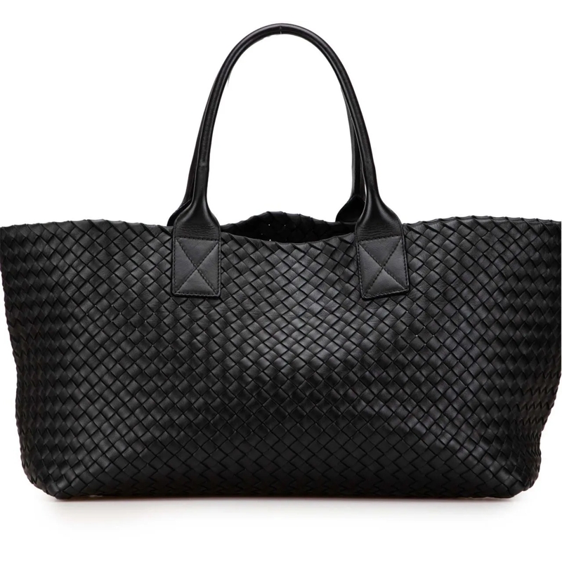 Bottega Veneta Shopper Medium Lambskin Intreccio Cabat Tote schwarz