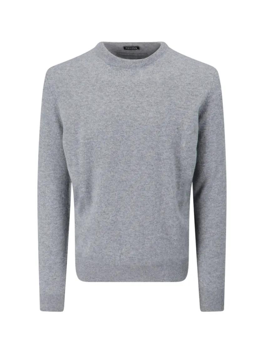 Thumbnail - Zegna - Cashmere Sweater Gray Crew Neck Ribbed Trim - Größe 54 - grau