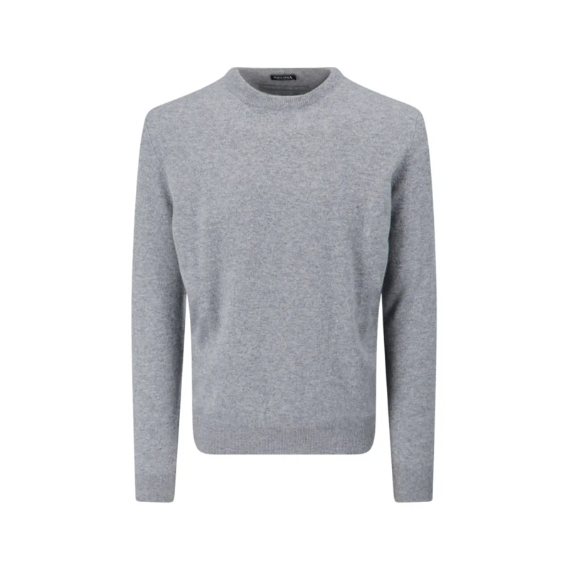 Zegna Pullover Cashmere Sweater Gray Crew Neck Ribbed Trim Grey