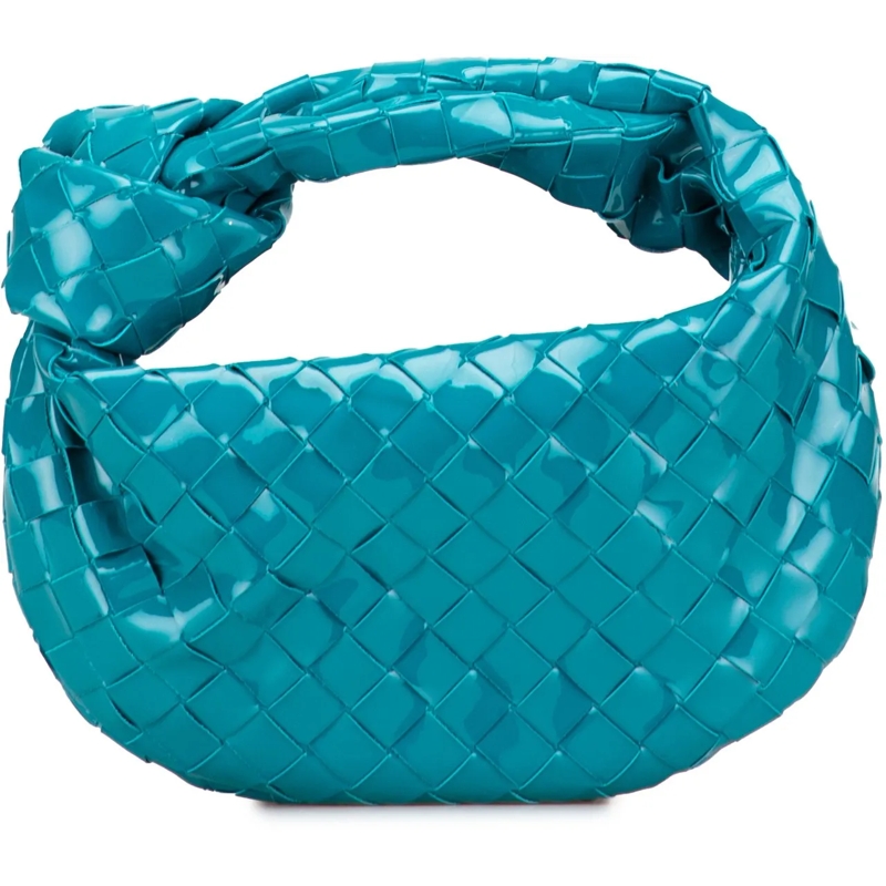 Bottega Veneta Schultertasche Mini Patent Intrecciato Jodie blau