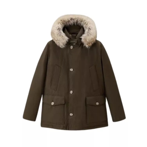 Woolrich Green Down Filled Jacket With Fur Hood Green Piumini