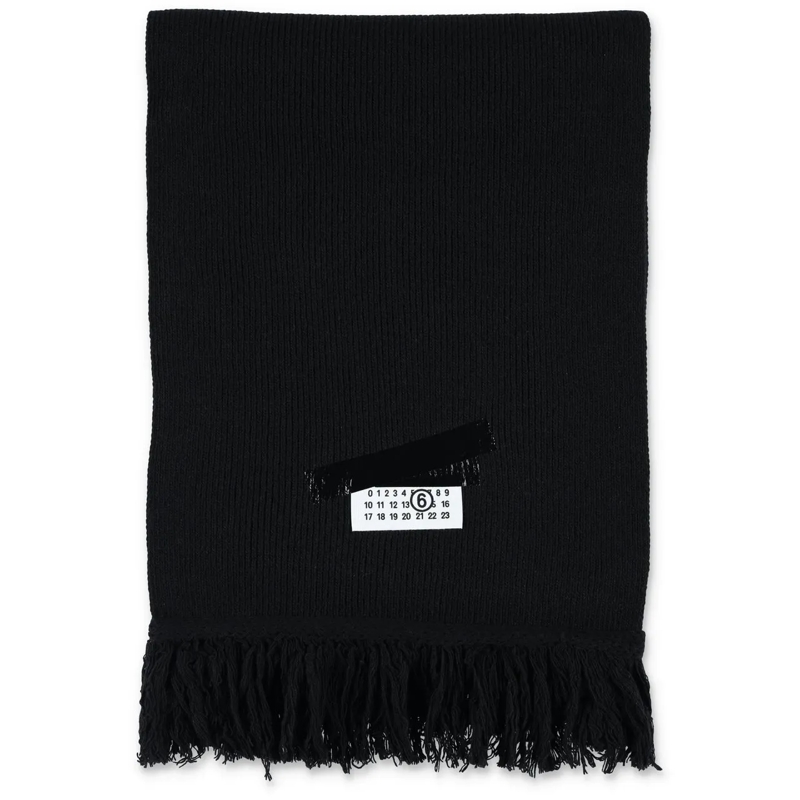 Maison Margiela Wollschal Tape Logo Scarf Nero schwarz