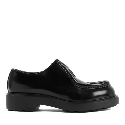 Prada Black Brushed Calf Leather Lace Up Shoes Black Mocassin