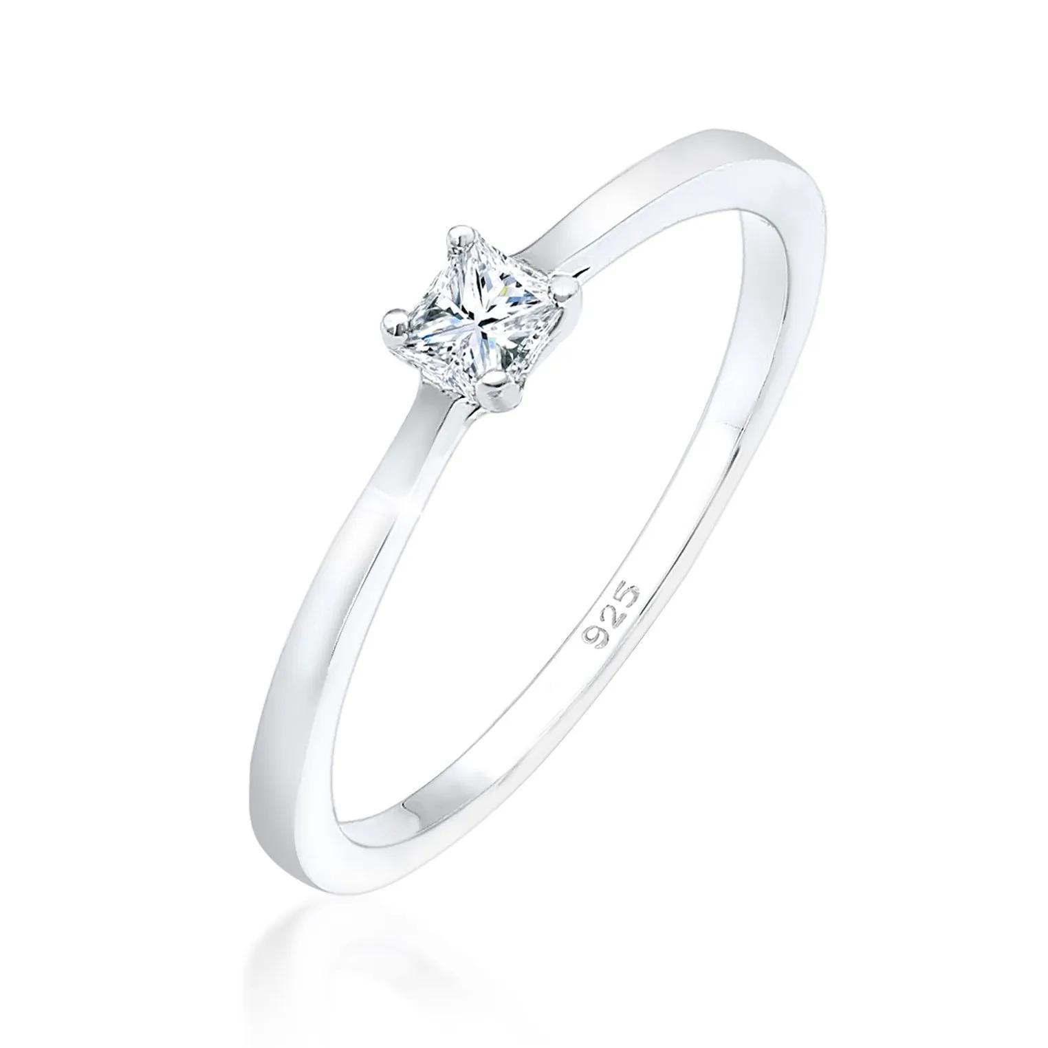 Elli Ringe - Ring Princess Cut Verlobung Diamant 0.1 ct. 925 Si - Gr. 52 MM - in Silber - für Damen