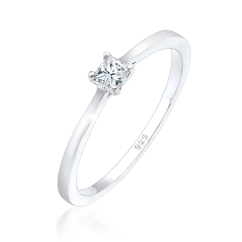 Elli Diamantring Ring Princess Cut Verlobung Diamant 0.1 ct. 925 Si silber