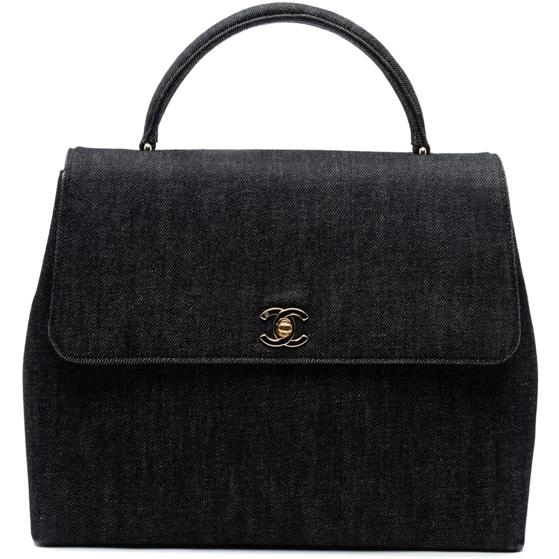 Chanel Fourre-tout CC Denim Kelly Top Handle Bag schwarz