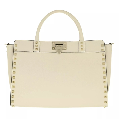 Valentino Garavani Handle Bag Leather Light Ivory Rymlig shoppingväska