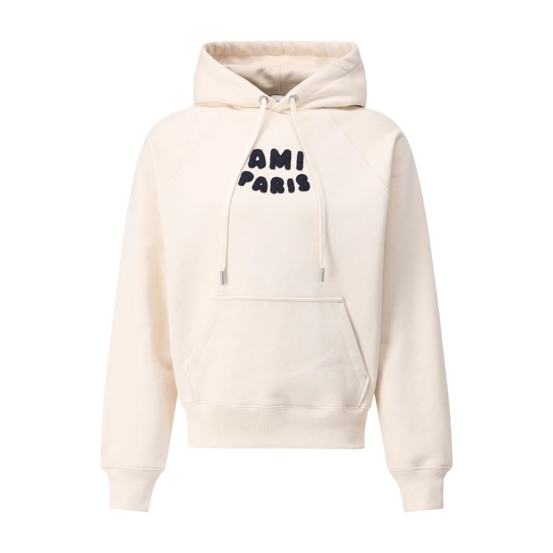 AMI Paris Chemise Hoodie mit Logo-Stick Creme