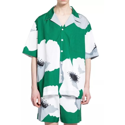 Valentino Cotton Poplin Shirt With Flower Portrait Print Green 