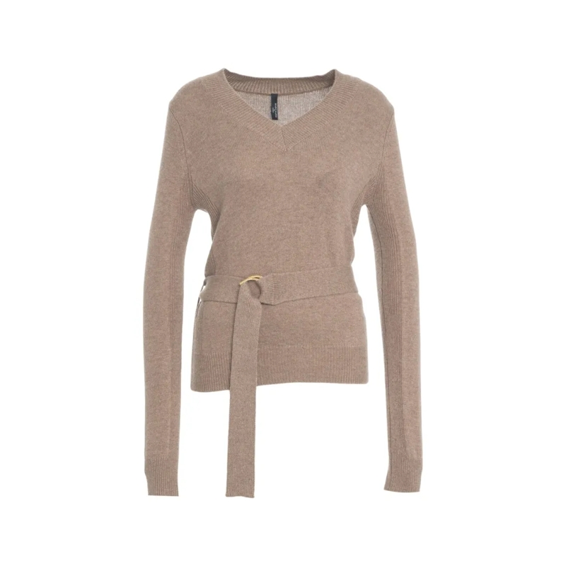 Marciano by Guess Pull Beige Knit Sweater With Gold Buckle Detail Green