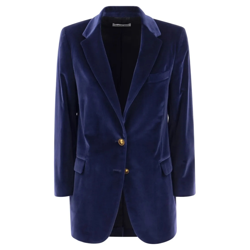 Saulina Blazer Antonia - Single-Breasted Velvet Jacket Blue