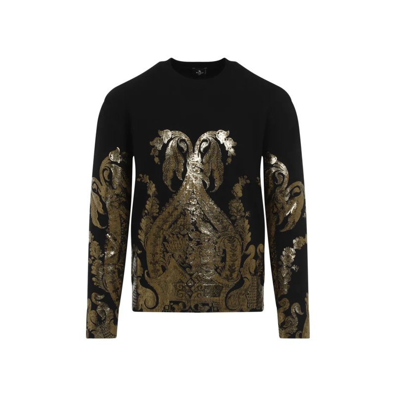 Etro Trui Ornate Wool Sweater With Gold Detailing And Design Black