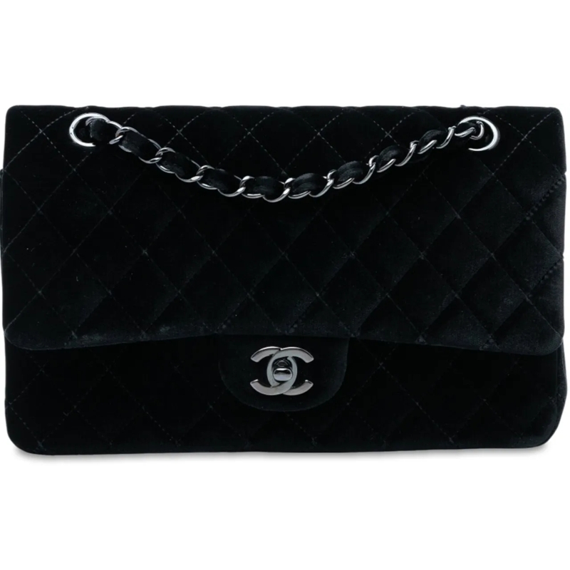 Chanel Sac à bandoulière Medium Classic Velvet Double Flap schwarz