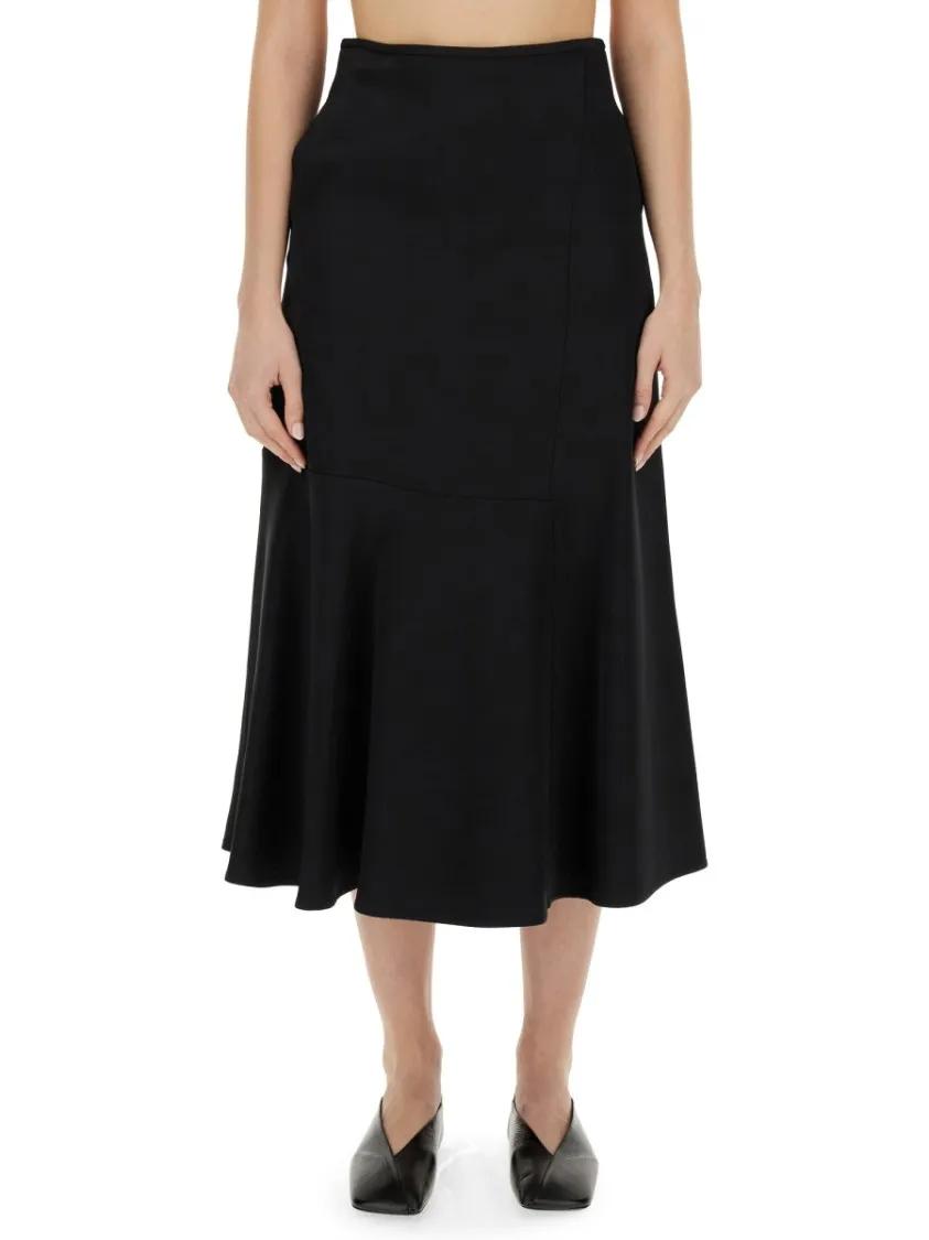 Thumbnail - Jil Sander - Flared Black Midi Skirt - Größe 34 - schwarz