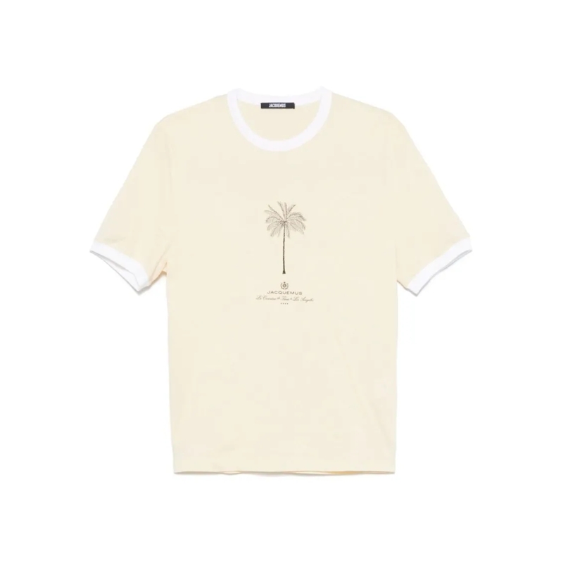 Jacquemus T-shirt Beige T-Shirt With Palm Tree Logo White