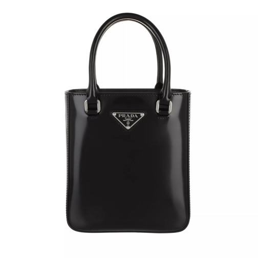 Prada Small Tote Bag Brushed Leather Black Rymlig shoppingväska
