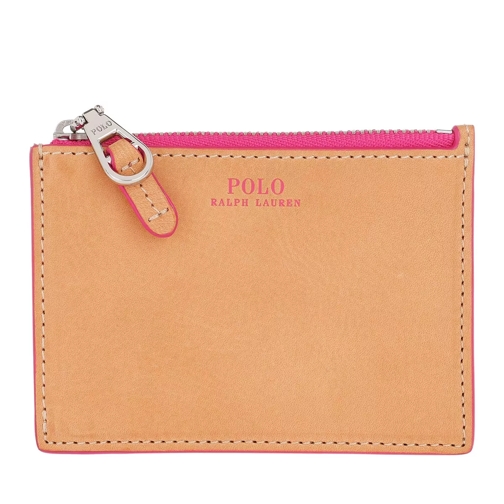 Polo Ralph Lauren Small Zip Credit Card Case Natural/Neon Pink Kaartenhouder