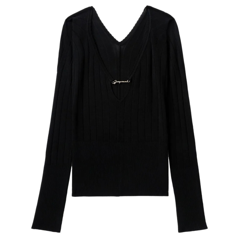 Jacquemus Trui V-Neck Ribbed Knit Sweater Black