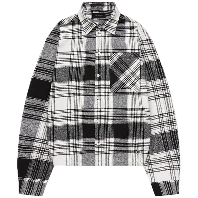 RETERNITY Haut décontracté Camicia Flannel Creative Dept Logo Bianca/Nera schwarz