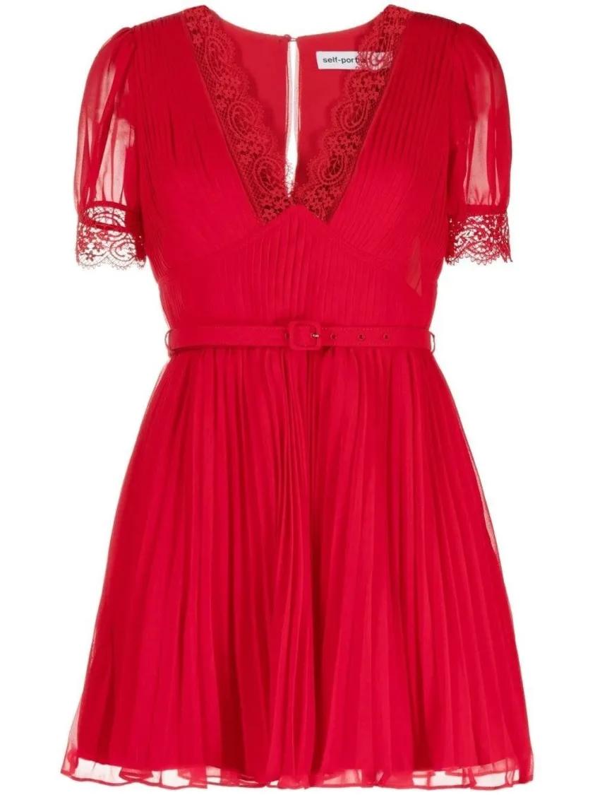 Thumbnail - self-portrait - Red Chiffon Mini Dress - Größe 6 - rot