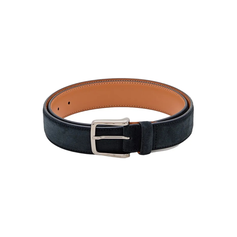 Tod's Ceinture Classic Blue Suede Belt With Nickel-Plated Buckle Black