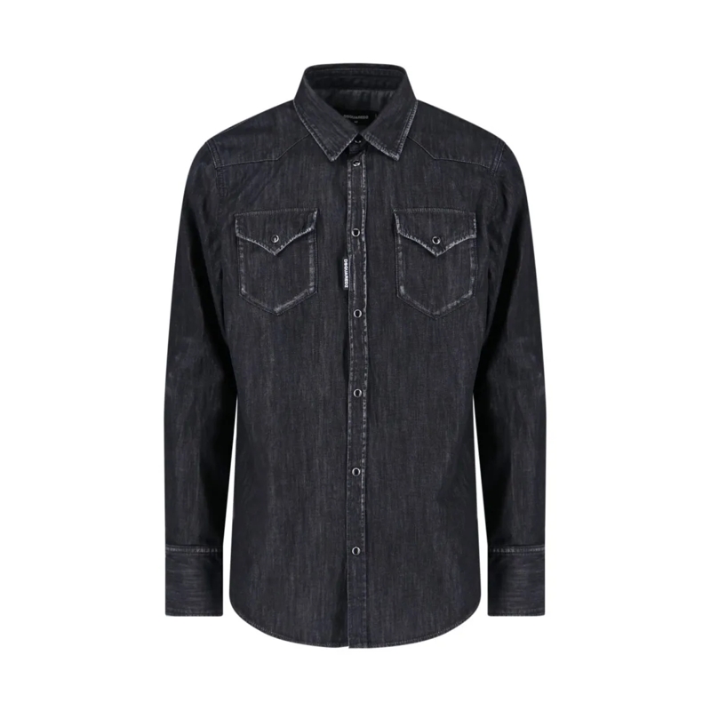 Dsquared2 Chemise Black Denim Fashion Western Shirt Black