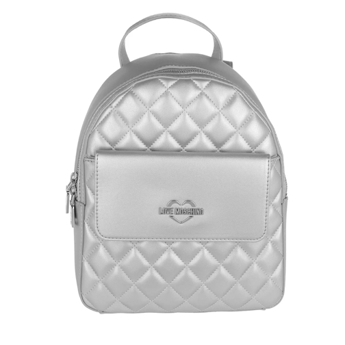 Love Moschino Quilted Flap Backpack Metallic Argento Ryggsäck