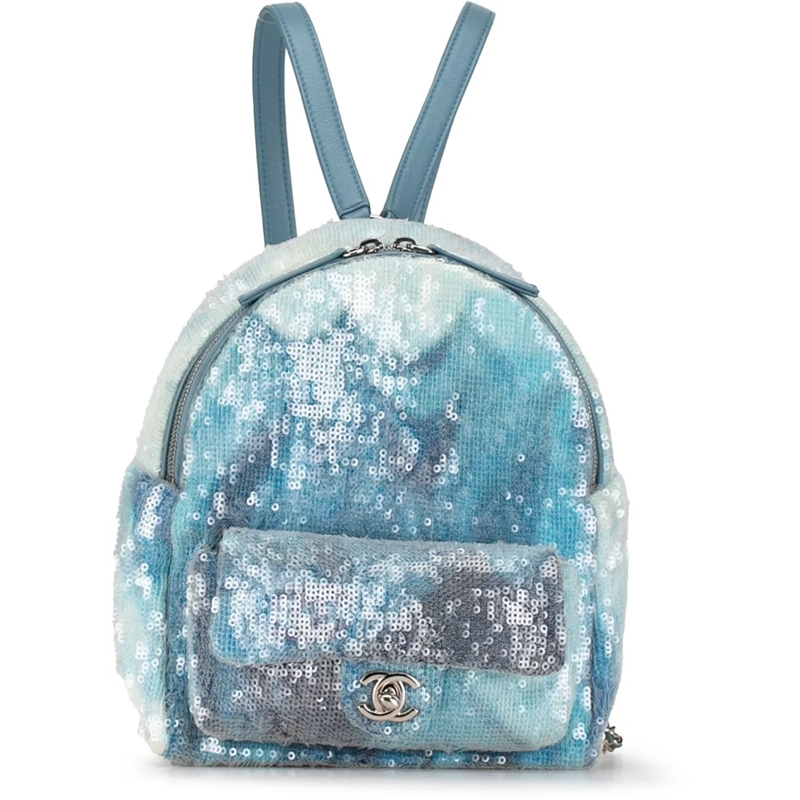 Chanel Sac à dos Mini Sequins and Lambskin Waterfall Backpack blau