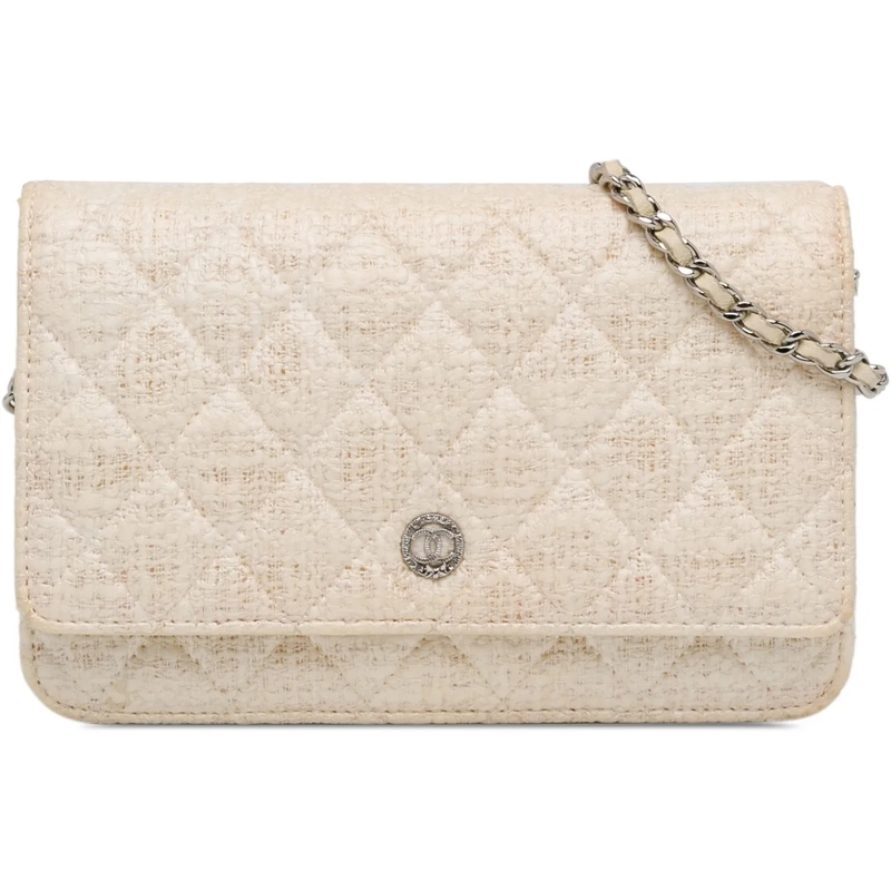 Chanel Schultertasche CC Coated Tweed Wallet On Chain braun