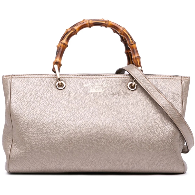Gucci Schultertasche Medium Calfskin Bamboo Shopper Satchel gold