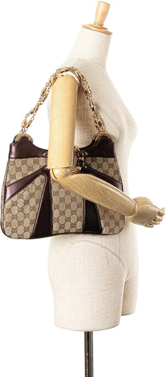 Thumbnail - Gucci Hobo Bags - 2000-2015 GG Canvas Bamboo Ring Chain Shoulder Bag - Gr. unisize - in Braun - für Damen
