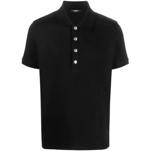 Balmain Black Monogram Pattern Polo Shirt Black 