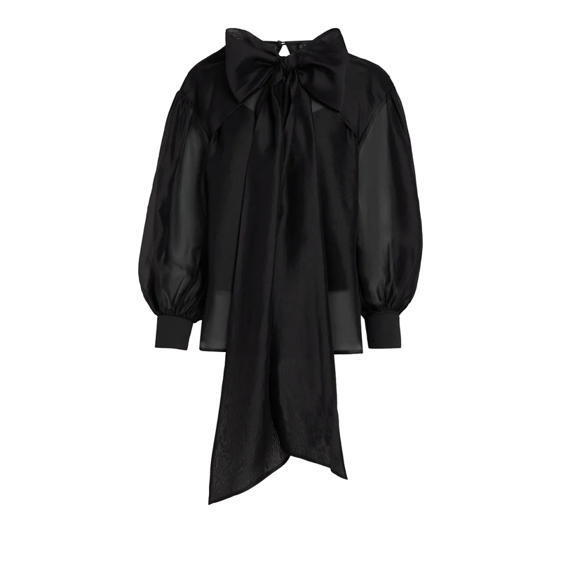 Karl Lagerfeld Bluse BLUSE MIT SCHLEIFE IN METALLIC-OPTIK schwarz