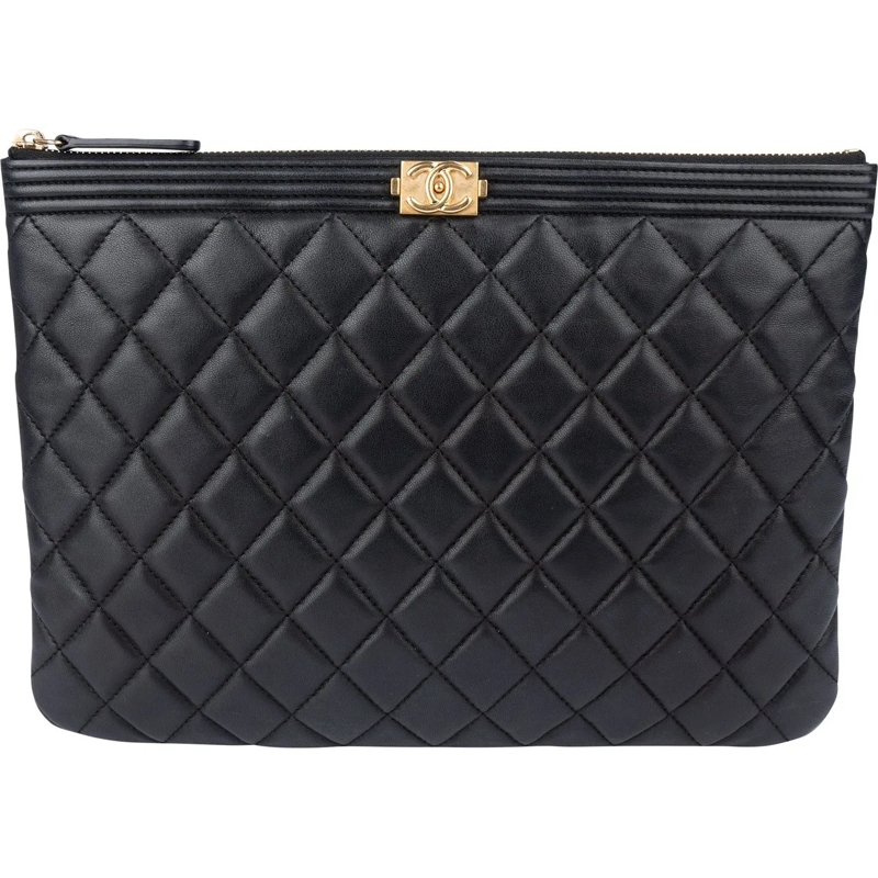 Chanel Tote Chanel Quilted Lambskin Boy CC Clutch schwarz