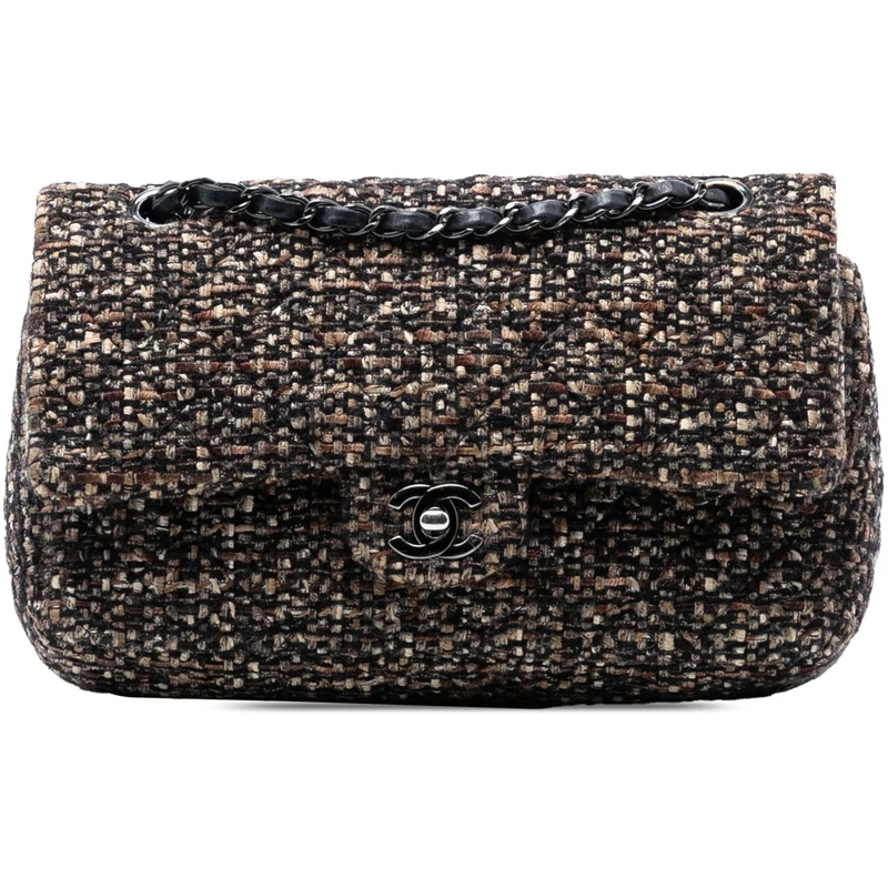 Chanel Schultertasche Medium Classic Tweed Double Flap braun