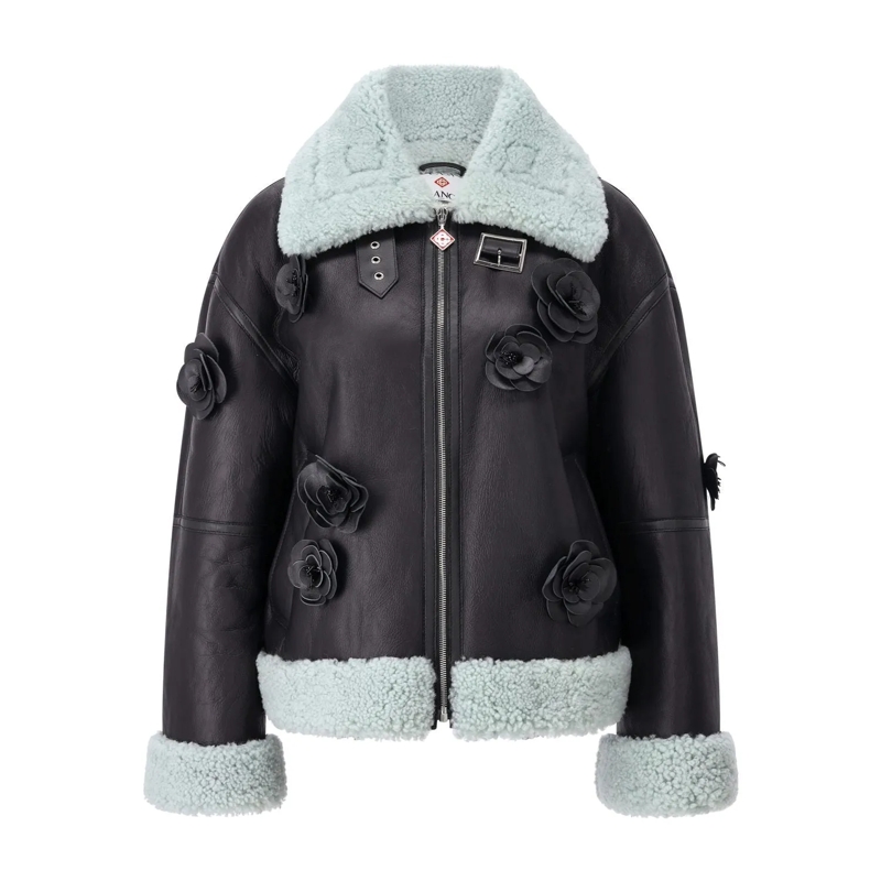 Casablanca Blouson Lederjacke mit 3D-Blumen Schwarz