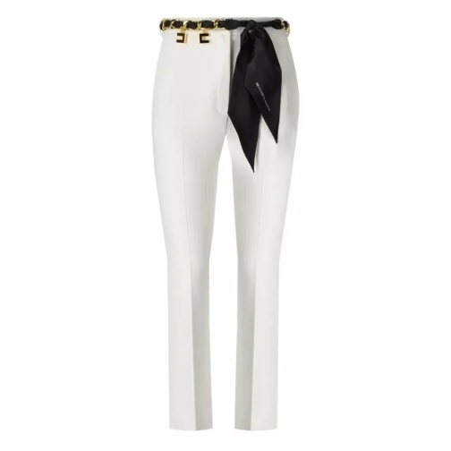 Elisabetta Franchi Ivory Flare Trousers With Foulard Belt White 
