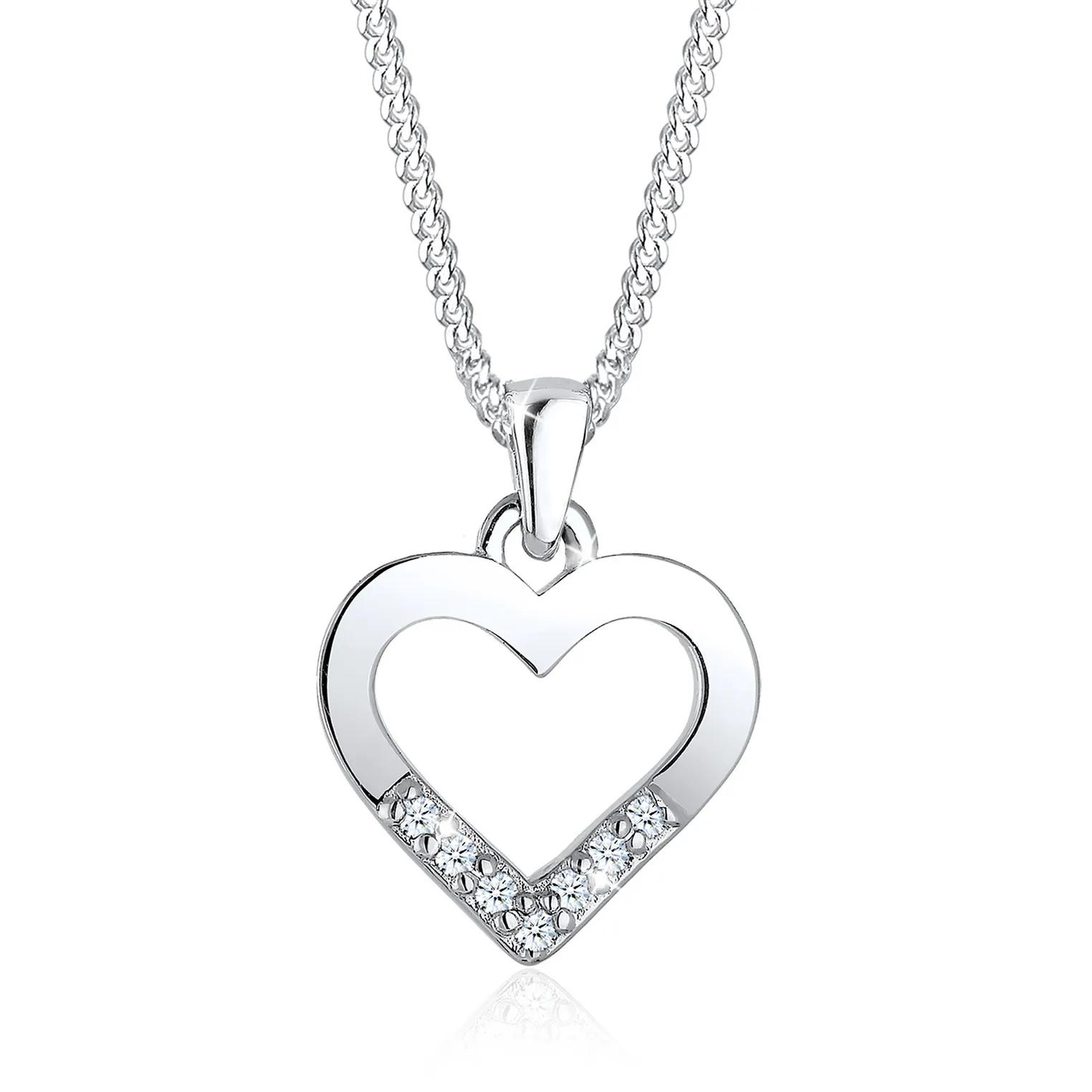 Elli Halsketten - Halskette Herz Liebe Diamant (0.035 ct.) 925 Silbe - Gr. unisize - in Silber - für Damen