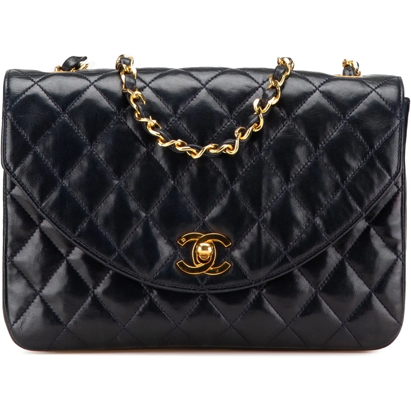 Chanel Sac à bandoulière CC Quilted Lambskin Round Flap blau
