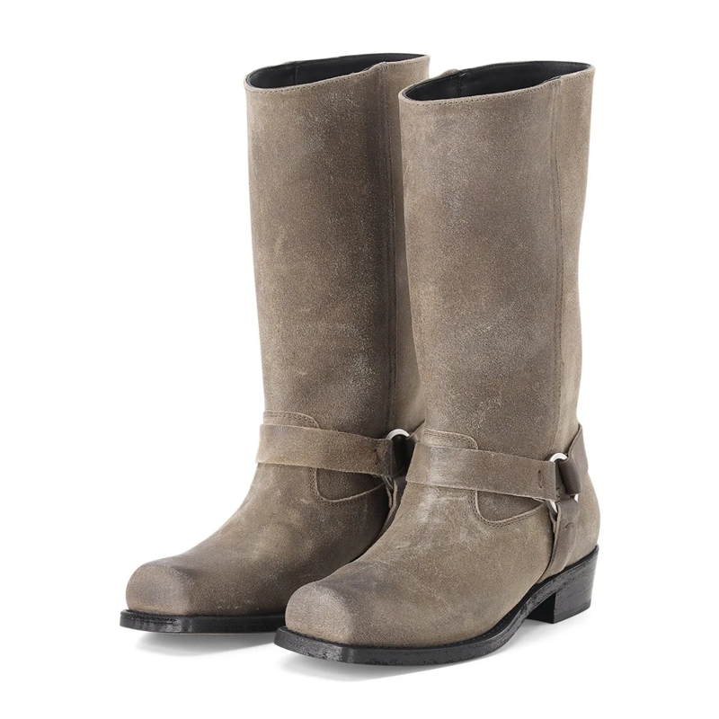 Golden Goose Stiefel Bikerstiefel aus Veloursleder beige