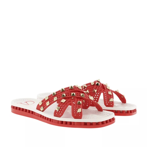 Valentino Garavani Slide Sandals Cross Studs Red Slipper