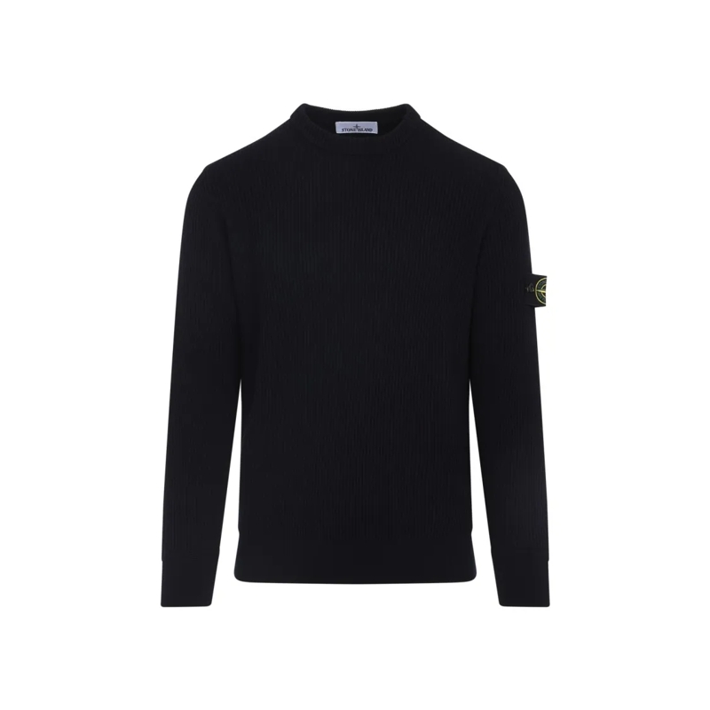 Stone Island Pull Classic Fit Black Virgin Wool Knit Sweater Blue