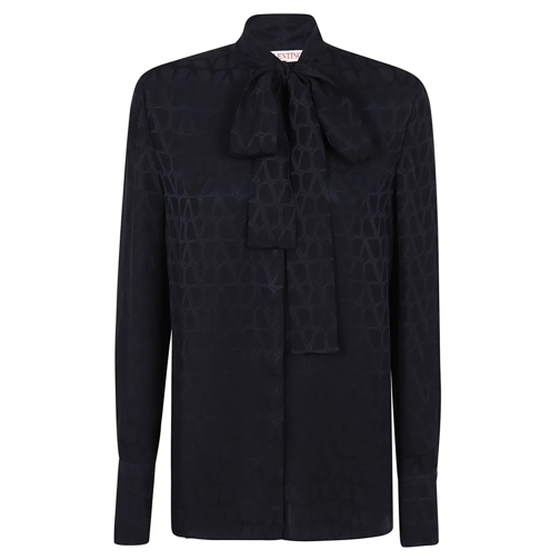 Valentino Hemden Pure Silk Shirt With Hidden Button Closure Blue