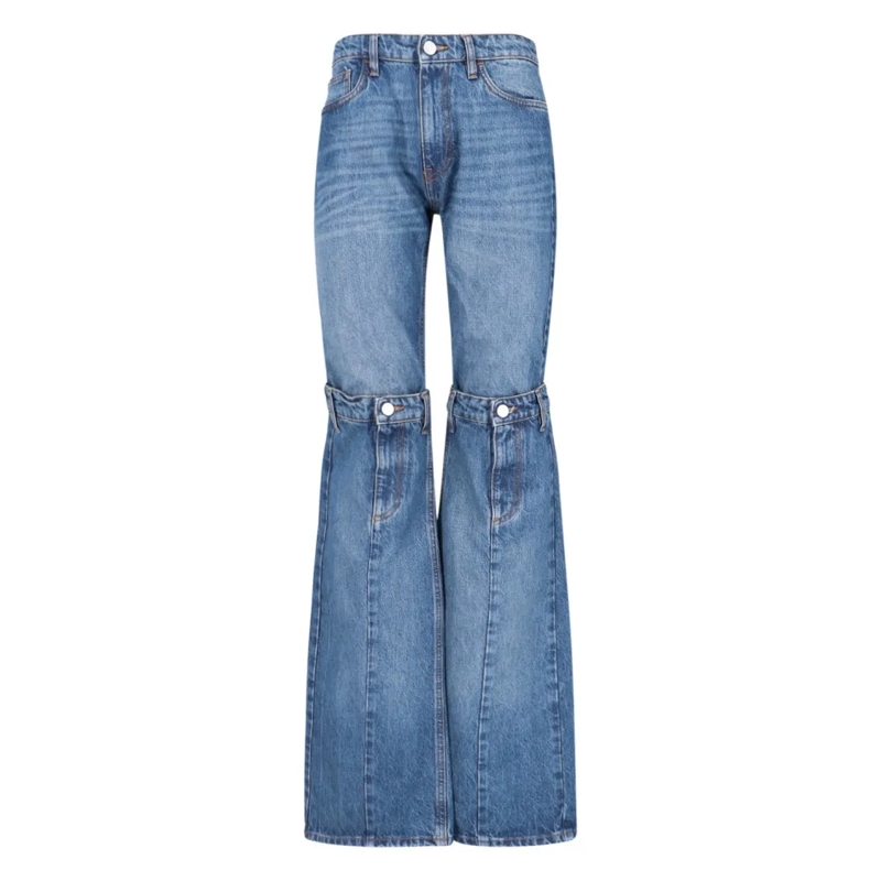 Coperni Jeans Open Knees Bootcut Jeans In Blue Denim Blue