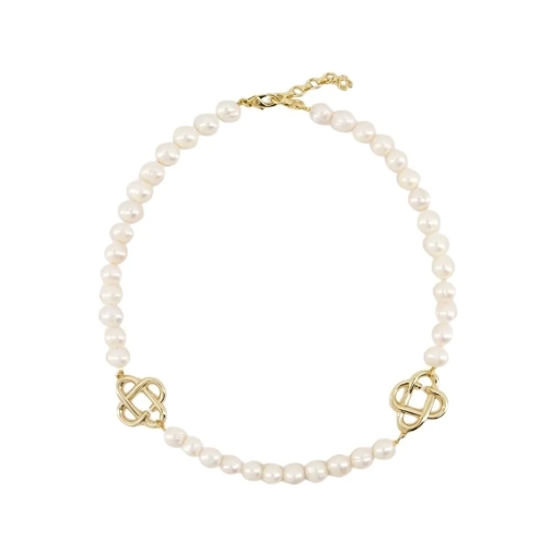 Casablanca Medium Pearl Logo Necklace - Gold White Collier moyen